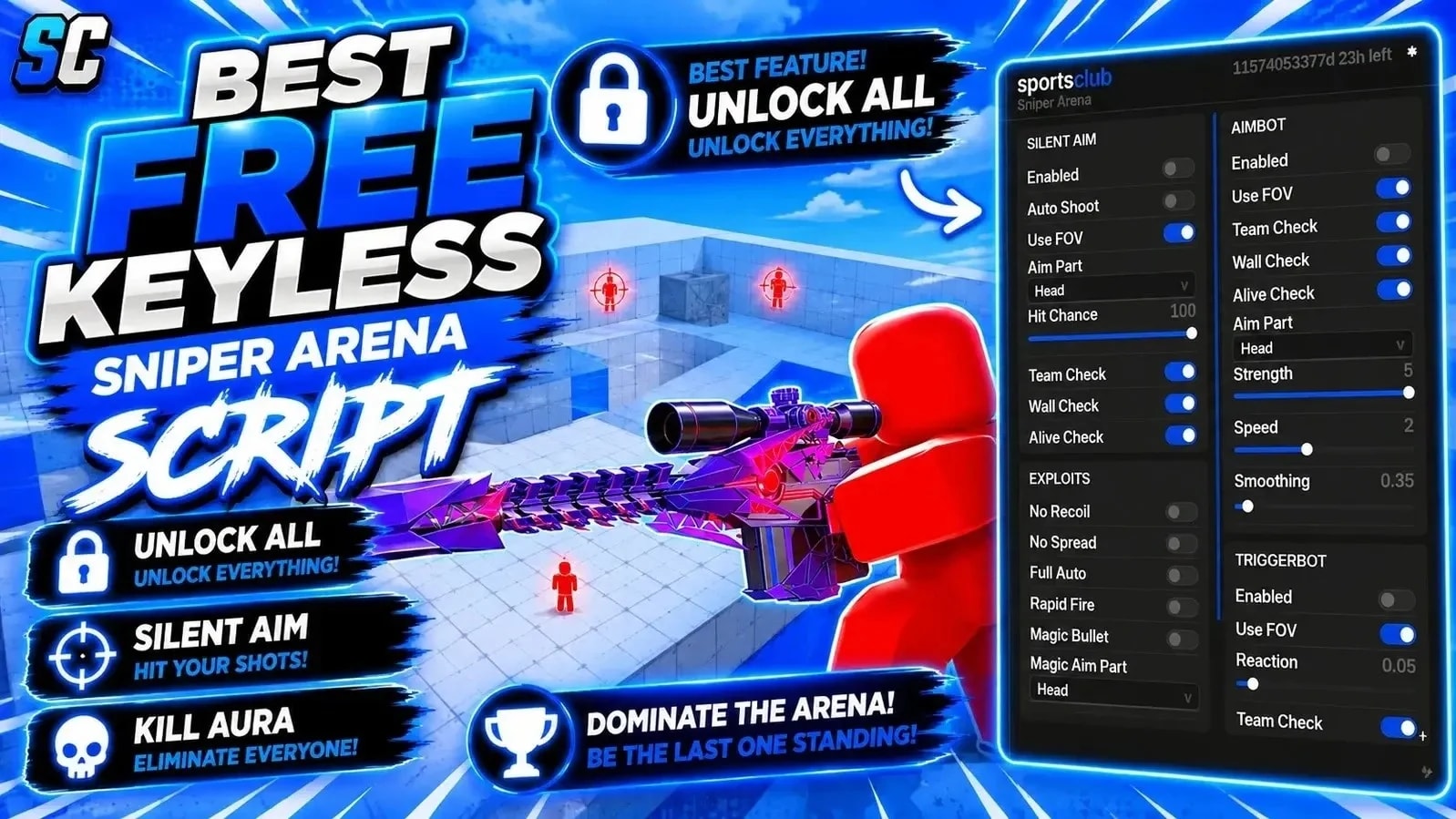 Free Sniper Arena Script | Unlock All, Kill All, Silent Aim