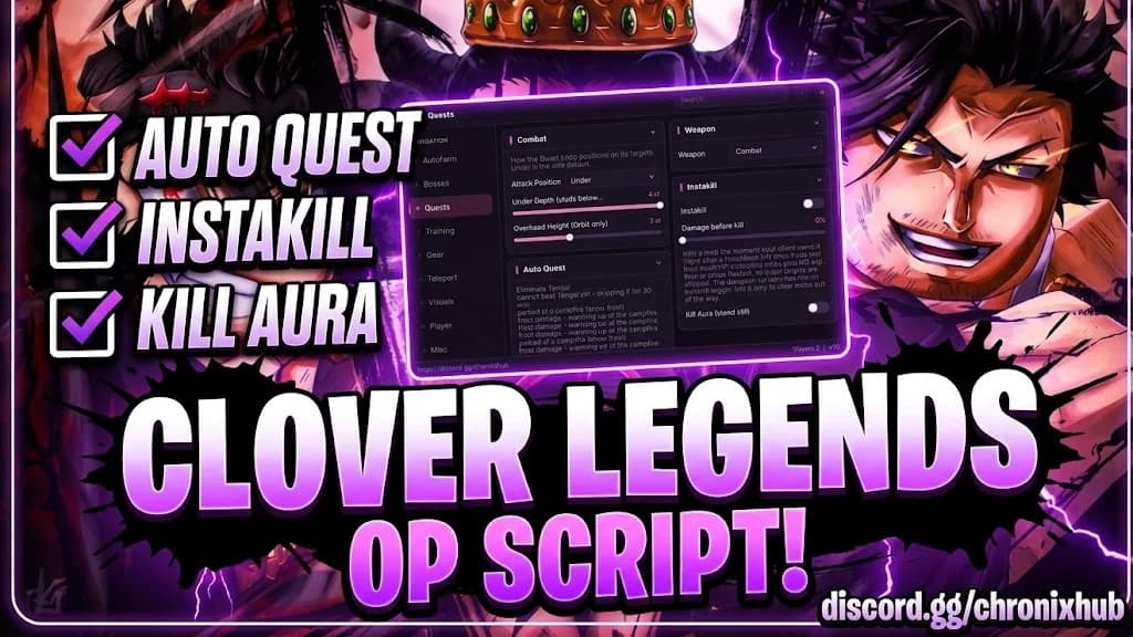 Clover Legends🍀 [KEYLESS + AUTO FARM + AUTO QUEST + GRIMOIR