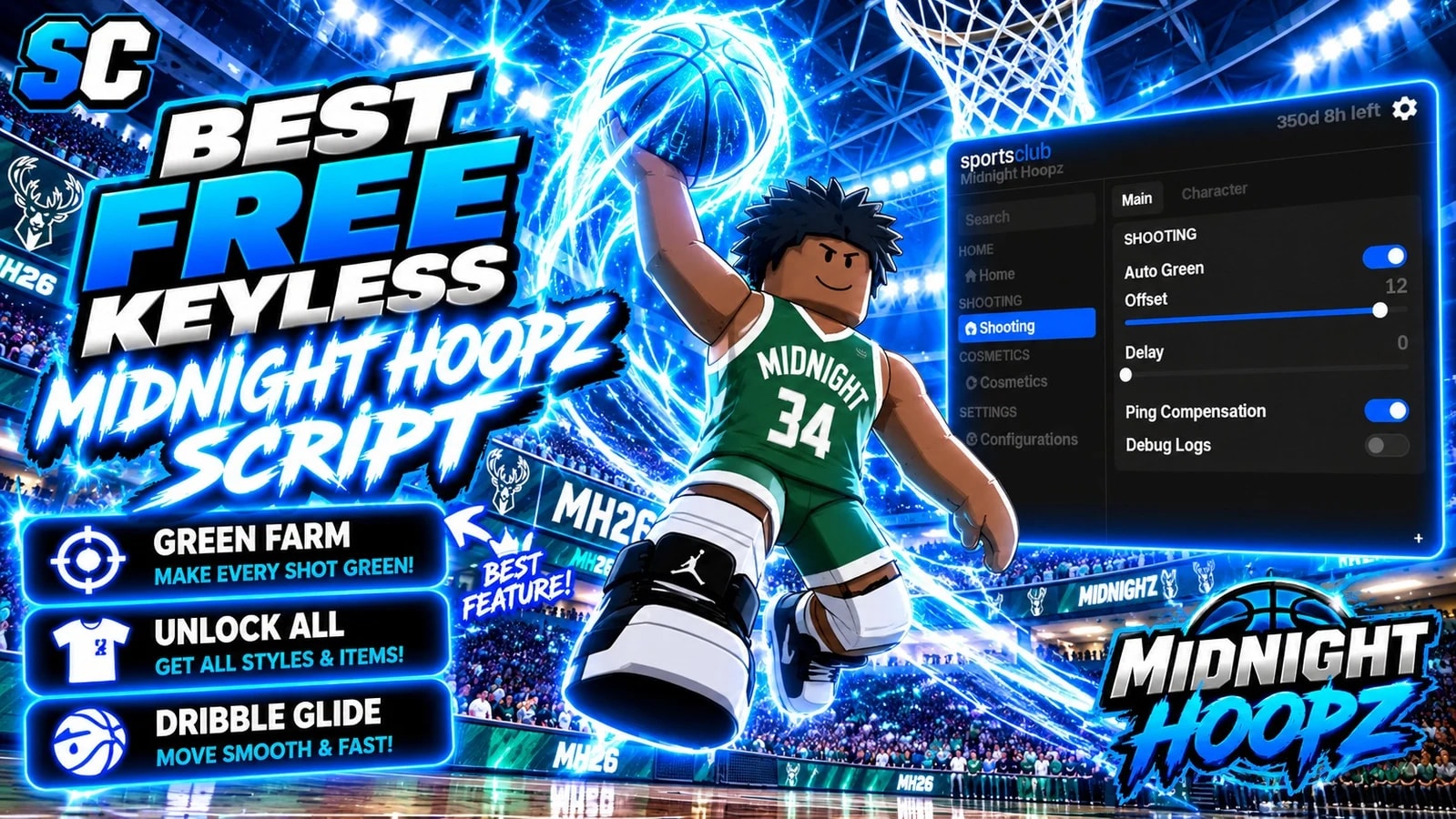 Free Midnight Hoopz Script | Auto Green, Dribble Glide