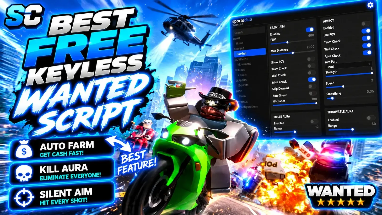 Free Wanted Script | Auto Farm, Kill Aura, Silent Aim, Speed