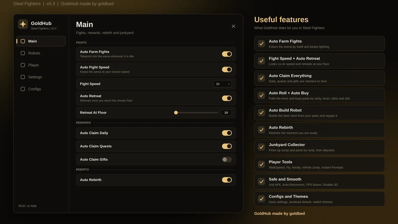 Goldhub| AUTOFARM,AUTO ROLL,AUTO BUILD ROBOT AND MORE!