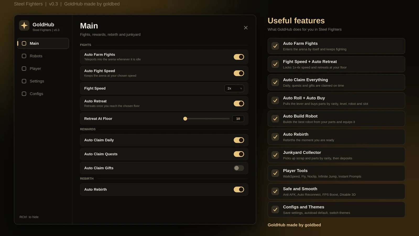 Goldhub| AUTOFARM,AUTO ROLL,AUTO BUILD ROBOT AND MORE!