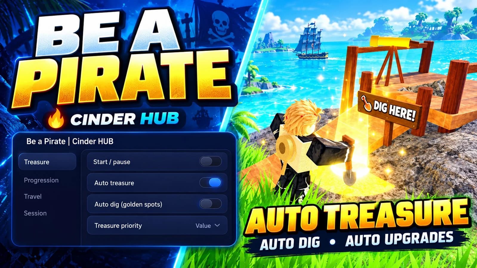 BE A PIRATE SCRIPT AUTO TREASURE, AUTO DIG AND MORE!