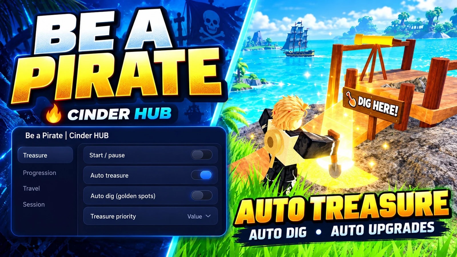 BE A PIRATE SCRIPT AUTO TREASURE, AUTO DIG AND MORE!
