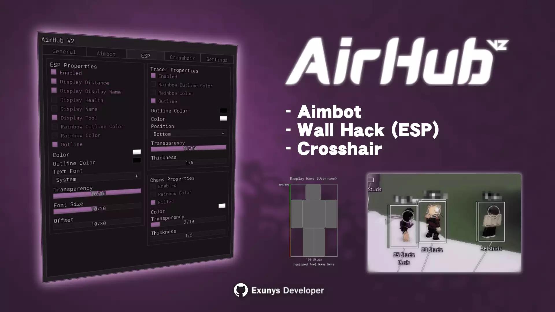 Preview of AirHub V2 | UNIVERSAL AIMBOT, WALL HACK (ESP) & CROSSHAIR GUI