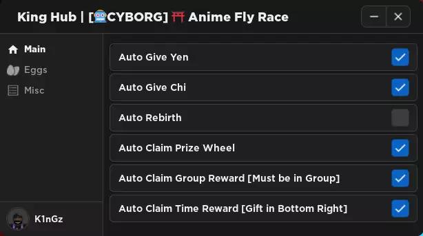 Preview of King Hub | Anime Fly Race Script